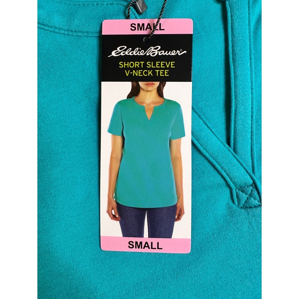 Eddie Bauer Pima V-Neck Tee Turquoise Short Sleeve Women's Small NWT - Picture 3 of 6